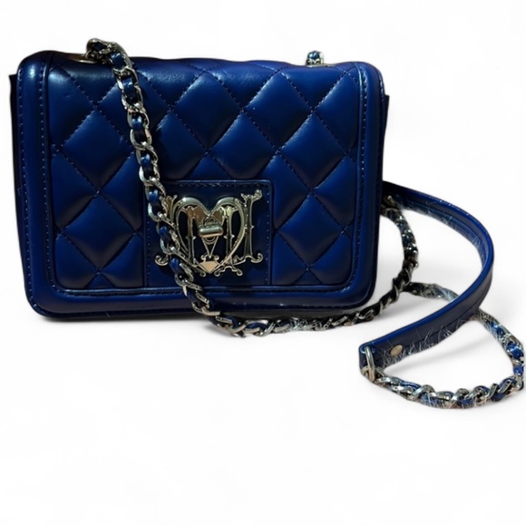 Love Moschino Handbags - Love Moschino Blue Patent Quilted Chain Strap Bag
